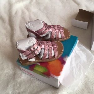 Girls Pink Glitter Double-Buckle Clarissa Sandals